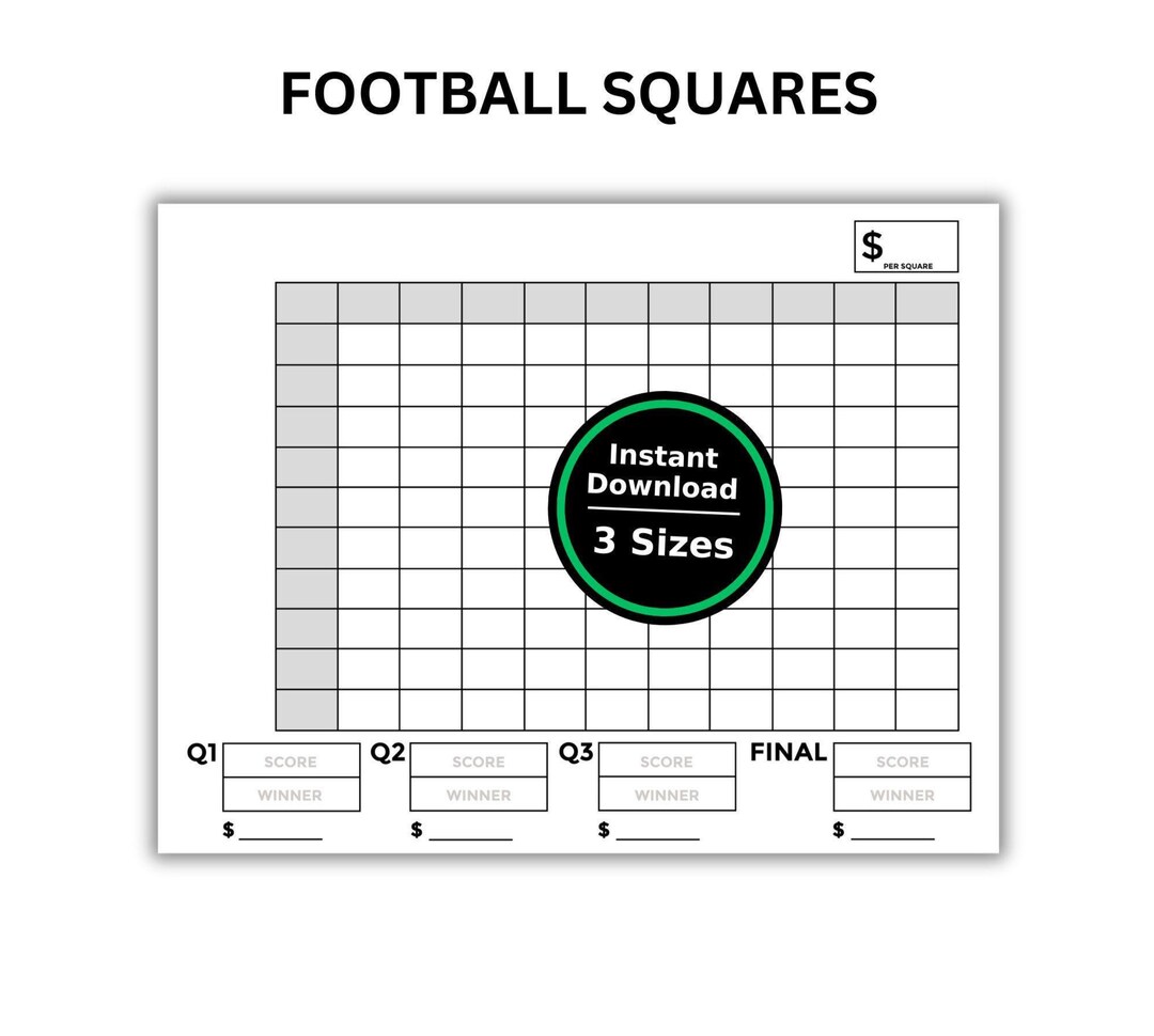 Football 100 Squares Pool, Football Party Game Square Grid (printable