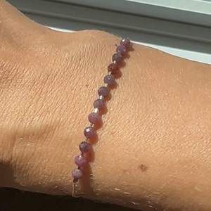 Delicate July Birthstone (Ruby) Natural Gemstone Beaded Silk String Adjustable Bracelet Minimalist Design