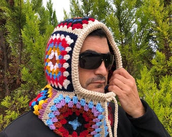 Crochet Balaclava for Men, Crochet Balaclava, Granny Square Balaclava, Colorful Balaclava, Oversize Balaclava