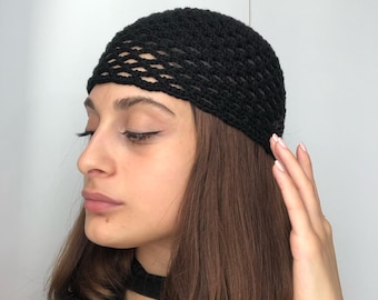 帽子 PERVERZE Crochet Knit Hat / Black Woman Hat 