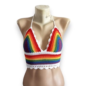 LGBTQ Rainbow Crop Top, Crochet Rainbow Crop Top