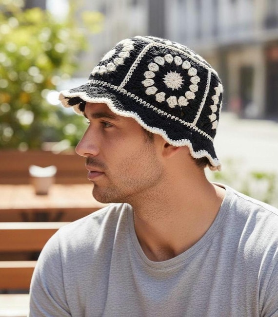 Stylish Black Crochet Bucket Hat Crochet Bucket Hat for Women Knit Beanies Cap Handmade  main image 2