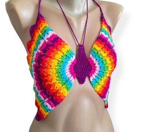 Rainbow Crochet Butterfly Crop Top