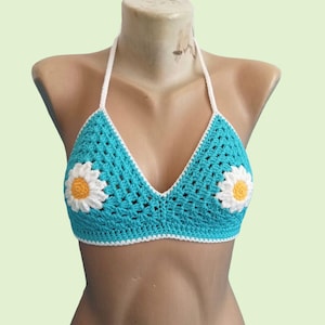 Gehaakte bikinitop, gehaakte bikinitop bloemen, bikinitop bloemen