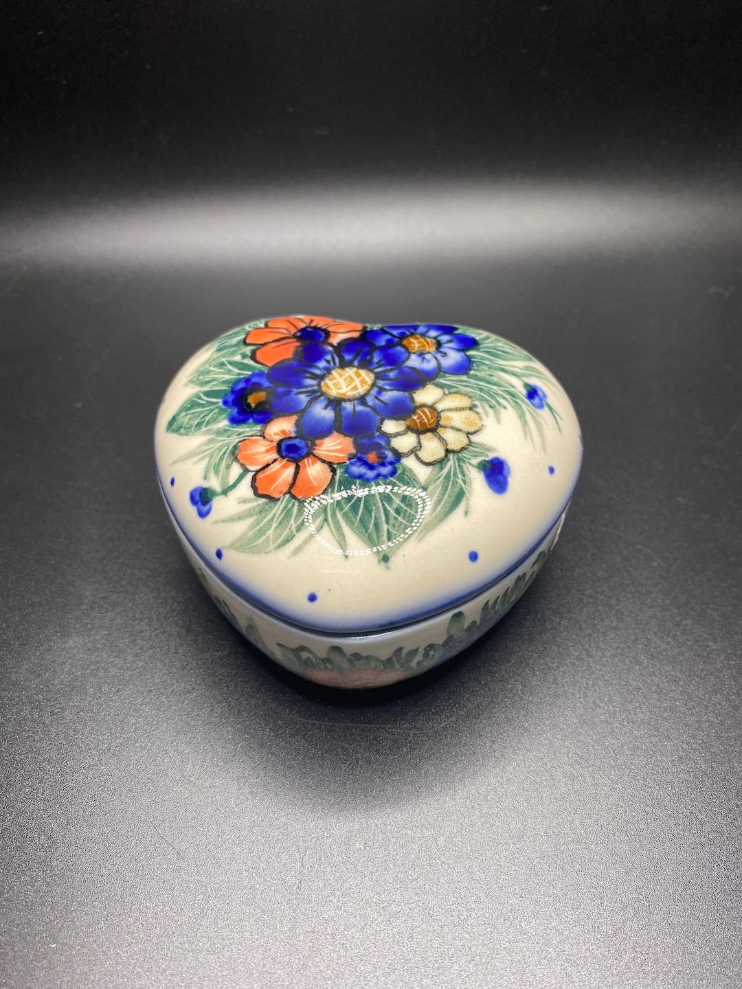 Vintage Polish Pottery Cergor Flower Decorated Heart Trinket Etsy
