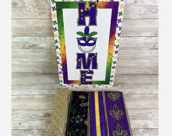 Home, Welcome Sign, Mardi Gras, Mardi Gras Decor, Mardi Gras Wreath, Wreath Attachment, Wreath Supplies, Sign & Ribbon Kit (12"x8")