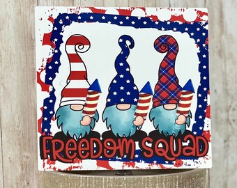 Freedom Squad Gnomes, 4th of July, Independence Day, Patriotic Ribbon & Sign Kit