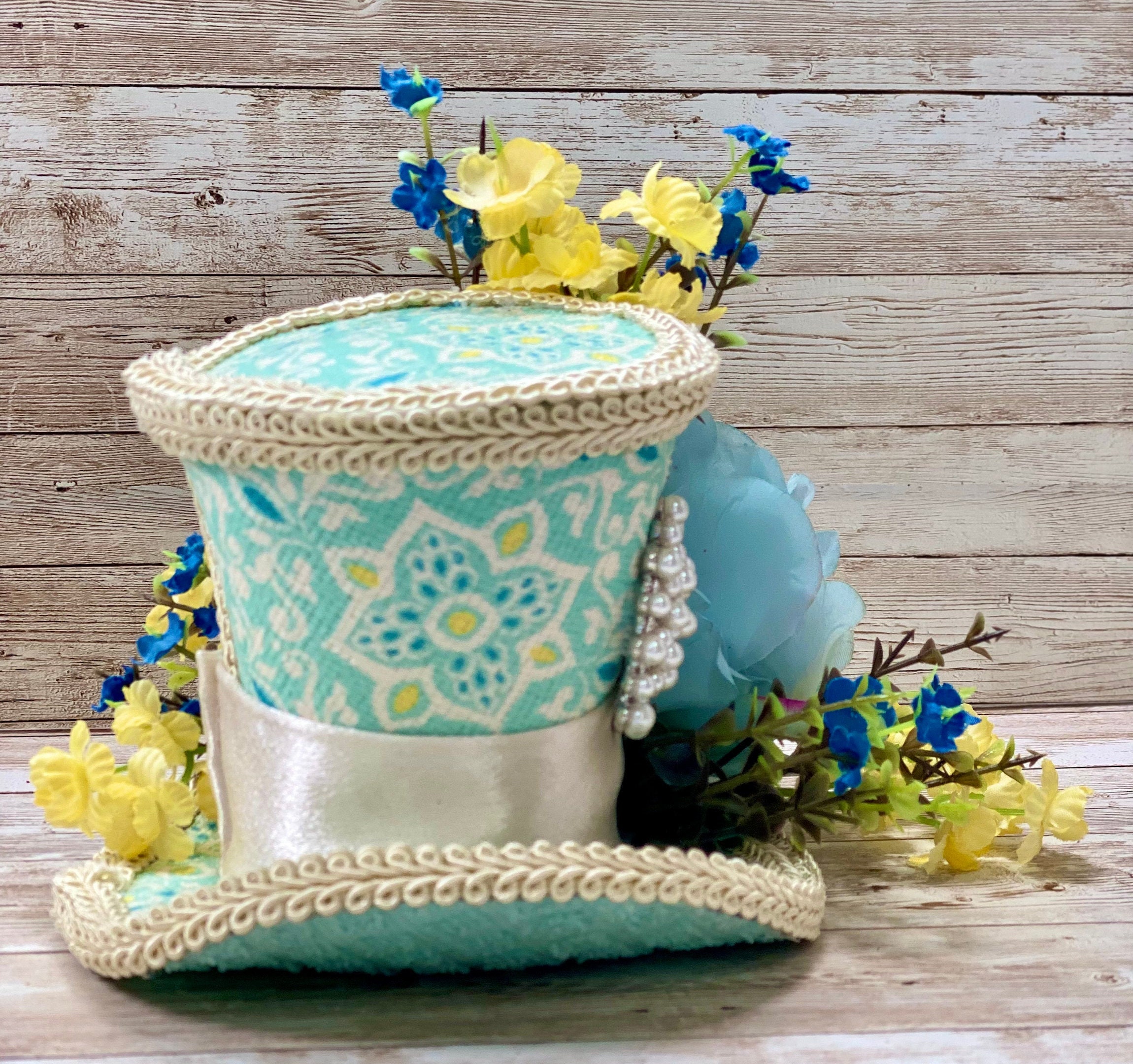 Blue & Yellow Top Hat Floral Top Hat Spring Top Hat Wreath Etsy