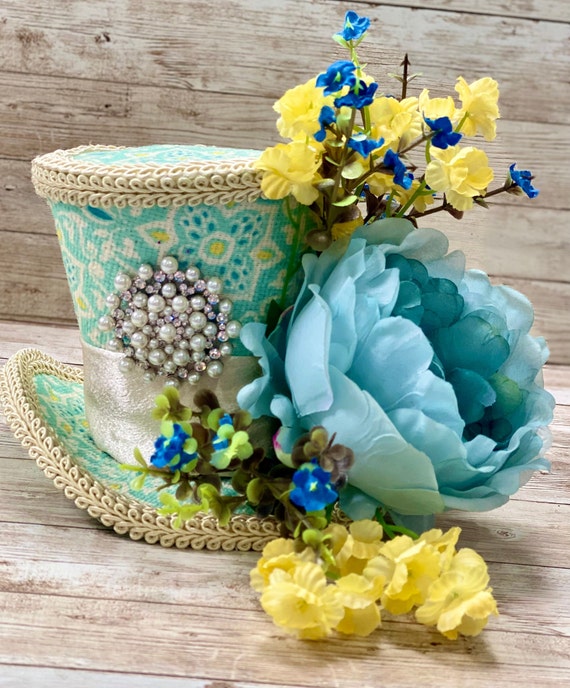Blue & Yellow Top Hat Floral Top Hat Spring Top Hat Wreath Etsy
