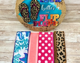 Life is Better In Flip Flops, Beach Sign, Summer Sign, Wreath Attachment, Wreath Supplies, Sign & Ribbon Kit (10" Round)