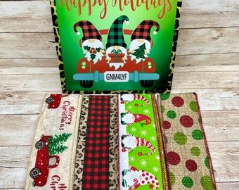 Happy Holidays, Gnome For Life, Holiday Gnomes, Christmas Sign, Wreath Attachment, Wreath Supplies, Sign & Ribbon Kit (8"x8" Sign)