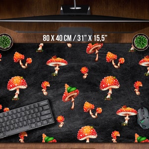 Fly Agarics Desk Mat, Magic Mushrooms accesories, Anime japanese cute mousepad, Custom fun gamer large mat, twitch christmas gift for him