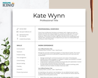 Professionally Designed Resume Template, Modern Resume Template for Pages, Word & Google Docs, Modern Template 2022, "Kate"