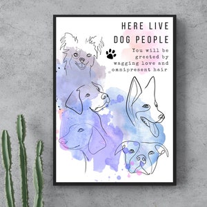 Impresión de amante de los perros, cartel de descarga instantánea, perros de dibujo a mano, cartel imprimible, gente de perros, diseño de acuarela, gráfico de perros modernos