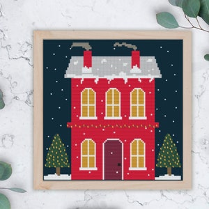 Silent Night| Cozy Snowy House with Christmas Lights Cross Stitch Pattern| Downloadable PDF