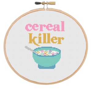 Cereal Killer- cute fruity cereal cross stitch pattern- downloadable PDF