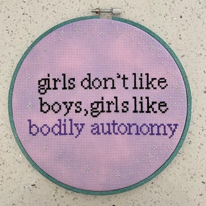 Girls Like Bodily Autonomy- Feminist, Women's Rights Cross stitch pattern- downloadable PDF