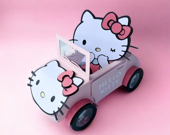 Pink Kitty Car|  Center Piece| Room Decorations| Rolling Car| hellokitty decor