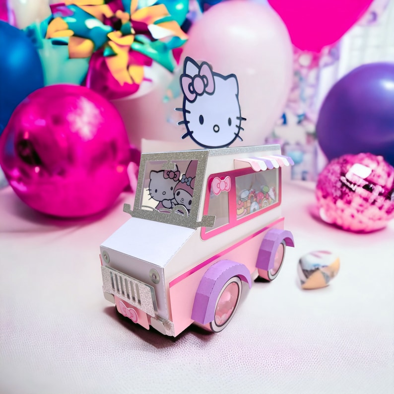 Pink Kitty Truck Center Piece Room Decorations Rolling Truc Favor Box image 8