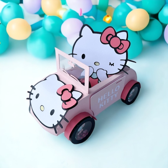 Pink Kitty Car Center Piece Room Decorations Rolling Car