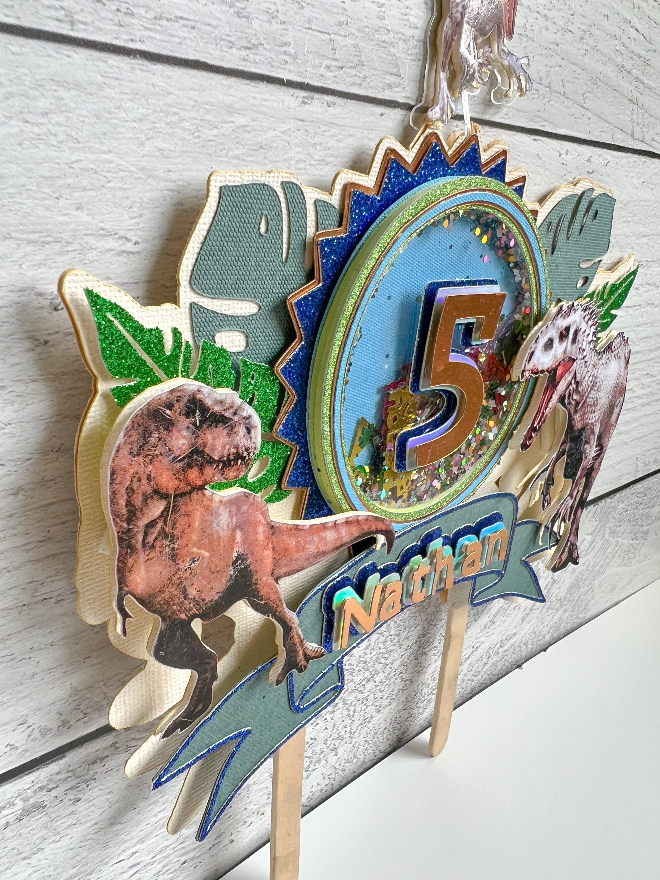 Dinosaur Shaker Cake Topper 3D Cake Decoration, Personalized Name & Age