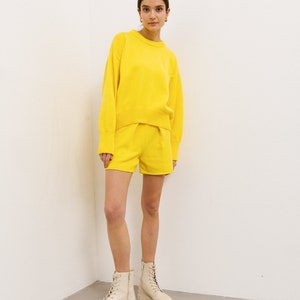 Hight Quality Handmade Organic Cotton Shorts and Jumper Set in Yellow, Hand-Knitted Knit Yellow Jumper Shorts Co-ord image 6