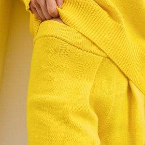 Hight Quality Handmade Organic Cotton Shorts and Jumper Set in Yellow, Hand-Knitted Knit Yellow Jumper Shorts Co-ord image 4