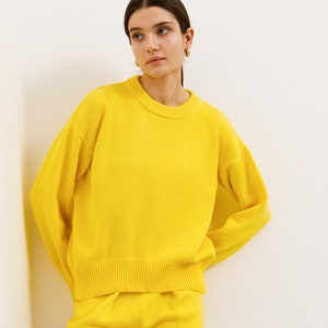 Hight Quality Handmade Organic Cotton Shorts and Jumper Set in Yellow, Hand-Knitted Knit Yellow Jumper Shorts Co-ord image 2