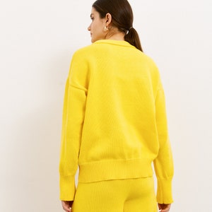 Hight Quality Handmade Organic Cotton Shorts and Jumper Set in Yellow, Hand-Knitted Knit Yellow Jumper Shorts Co-ord image 3