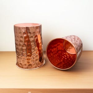 Hammered Pure Copper Cups – Set of 2 Drinking Glasses, Ayurvedic Tumblers for Water, Handcrafted Wellness Gift, 100% Pure Copper mugs Set