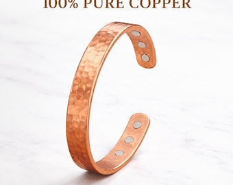 Hammered Pure Copper Magnetic Bracelet Adjustable Cuff for Men & Women 100% Solid Copper Healing Jewelry Gift for Arthritis and Wellness