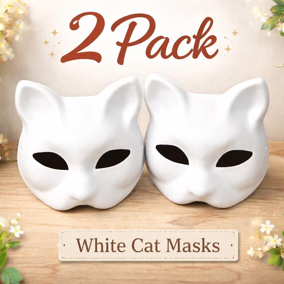 DIY White Paper Mache Cat Mask: Therian Gear Costume Mask - Set of 2
