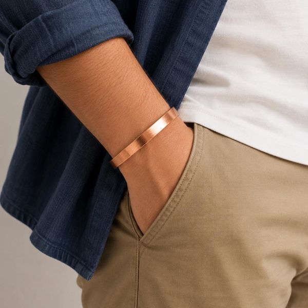 Pure Copper Magnetic Cuff Bracelet, Hammered Adjustable Wellness Jewelry