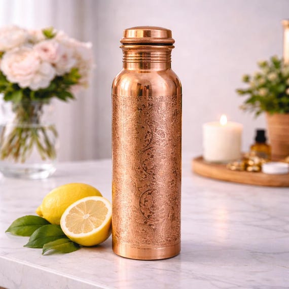 34oz Engraved Pure Copper Water Bottle – Handmade – Gift for Healthy Hydration, Eco-Friendly Wellness Gift