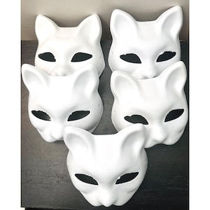 Two White Therian Cat Mask, Therian gear, Blank Paper Mache Masks, Feline Plain Mask, Create Your Own Therian Cat Mask, Halloween mask