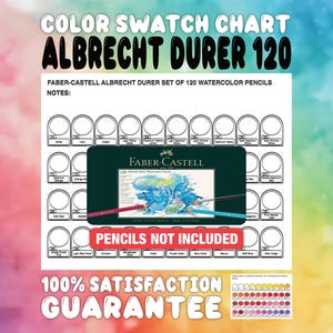FABER-CASTELL Albrecht Dürer 120 matite acquerellabili - Tabella colori - Modello di campione precompilato - Risorsa artistica PDF stampabile - Foglio/guida colori