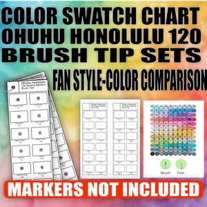 OHUHU HONOLULU 120 nuances de nuancier d'alcool de couleur en éventail - ensemble d'embouts de pinceau prérempli avec noms et numéros - feuille de modèle imprimable