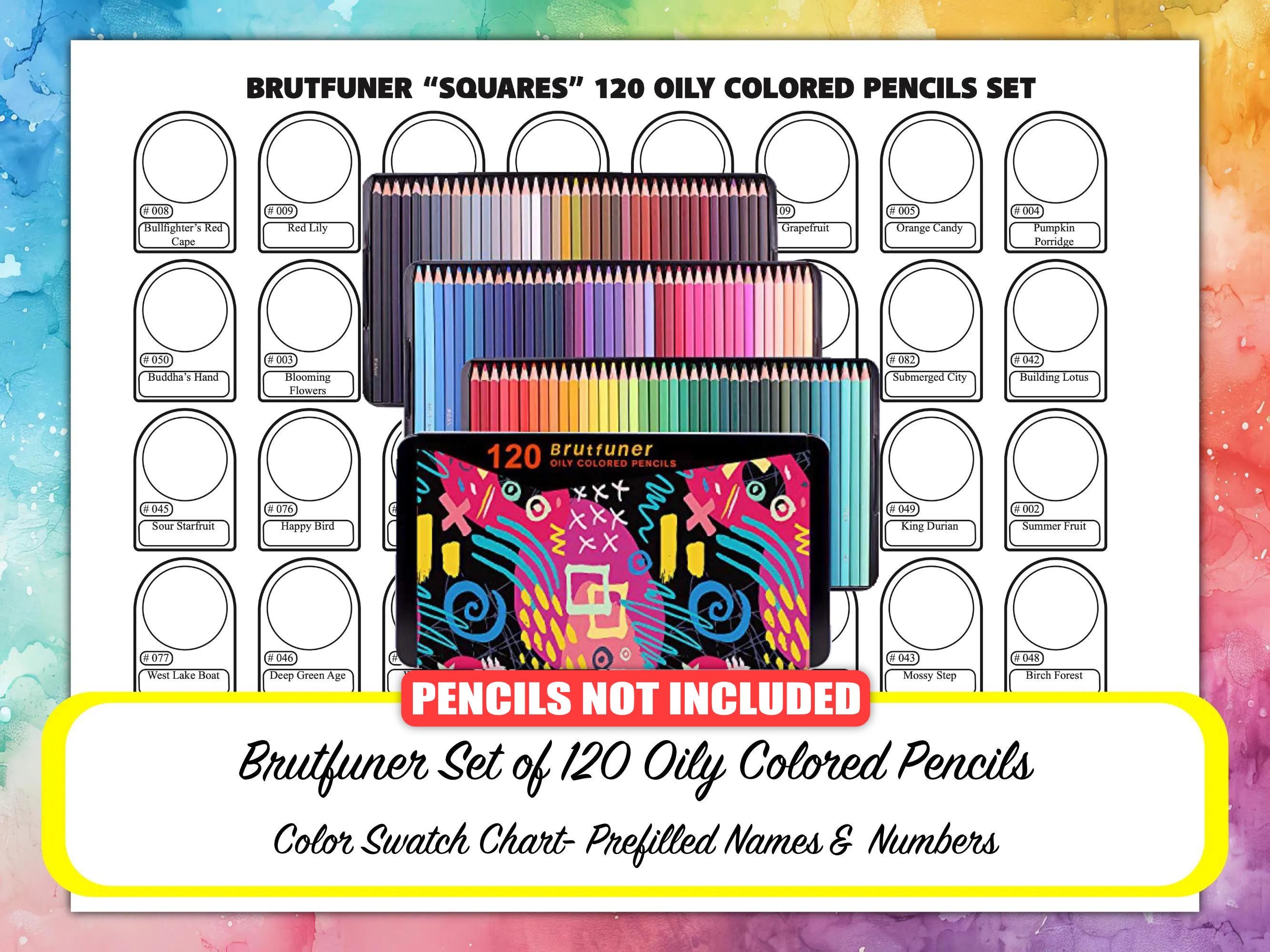 120 BRUTFUNER Squares Oily Colored Pencils- Color Swatch Chart