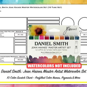 DANIEL SMITH Jean Haines Master Artist Conjunto de aquarela - Tabela de amostras de 10 cores - Modelo pré-preenchido - Recurso para artista para impressão - PDF