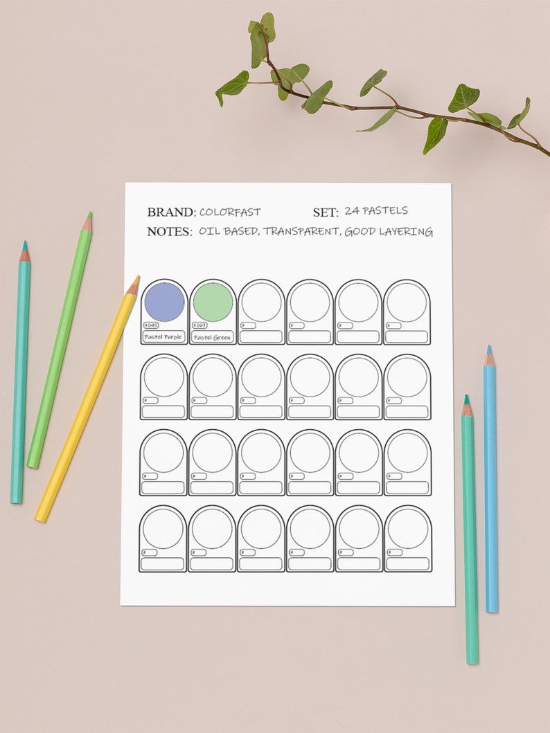 24 Color Printable Swatch Chart Generic DIY Artist Reference Colored