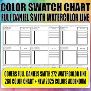 272 DANIEL SMITH Tabla de muestras de color de acuarela - Línea de pintura completa - Nuevos colores 2025 - Imprimible precargado con colores, pigmentos, resistencia a la luz, +