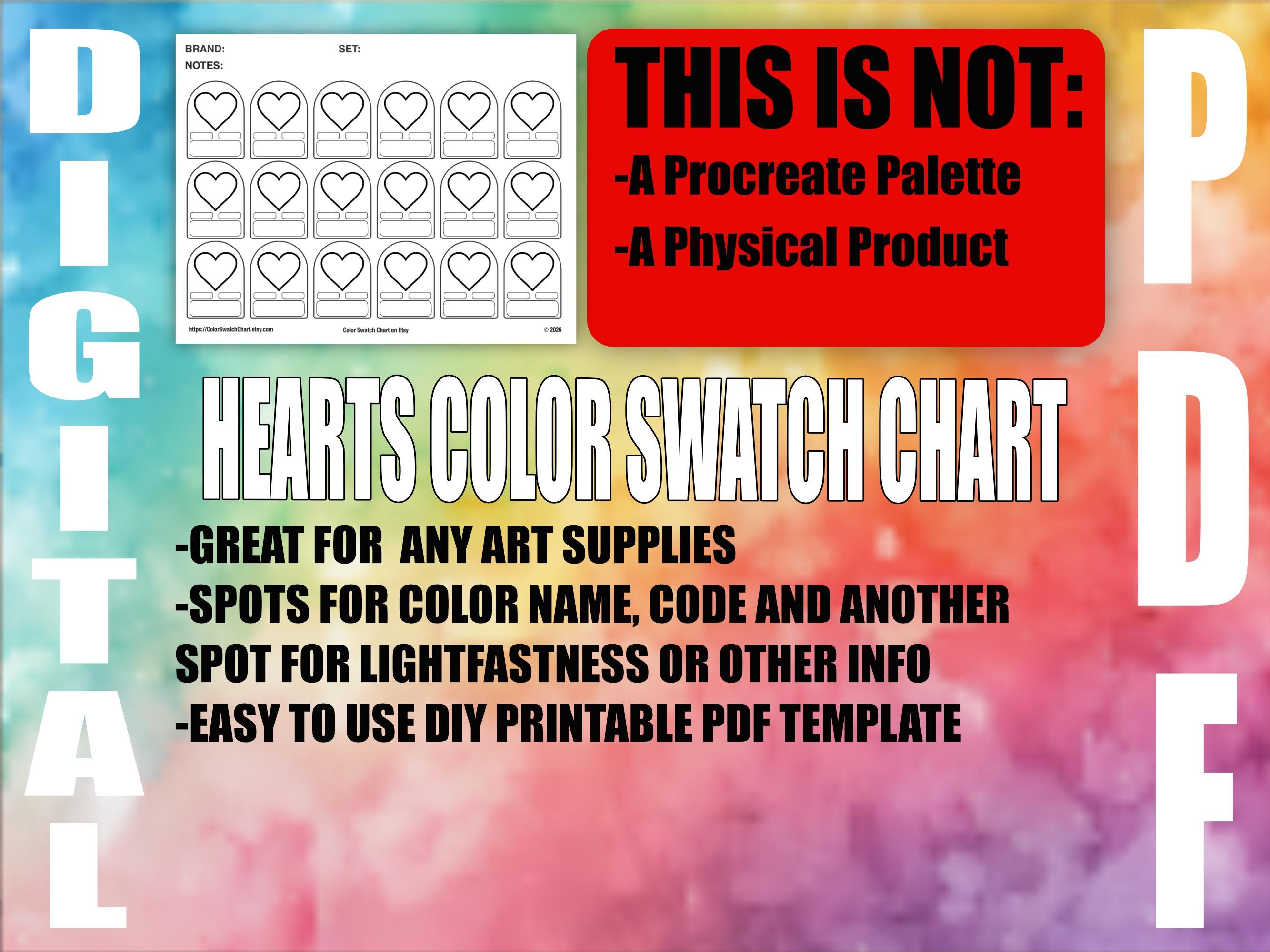 Heart Color Chart 18 Hearts Color Swatch Chart- Blank DIY- Spots for Color Names, Numbers ...