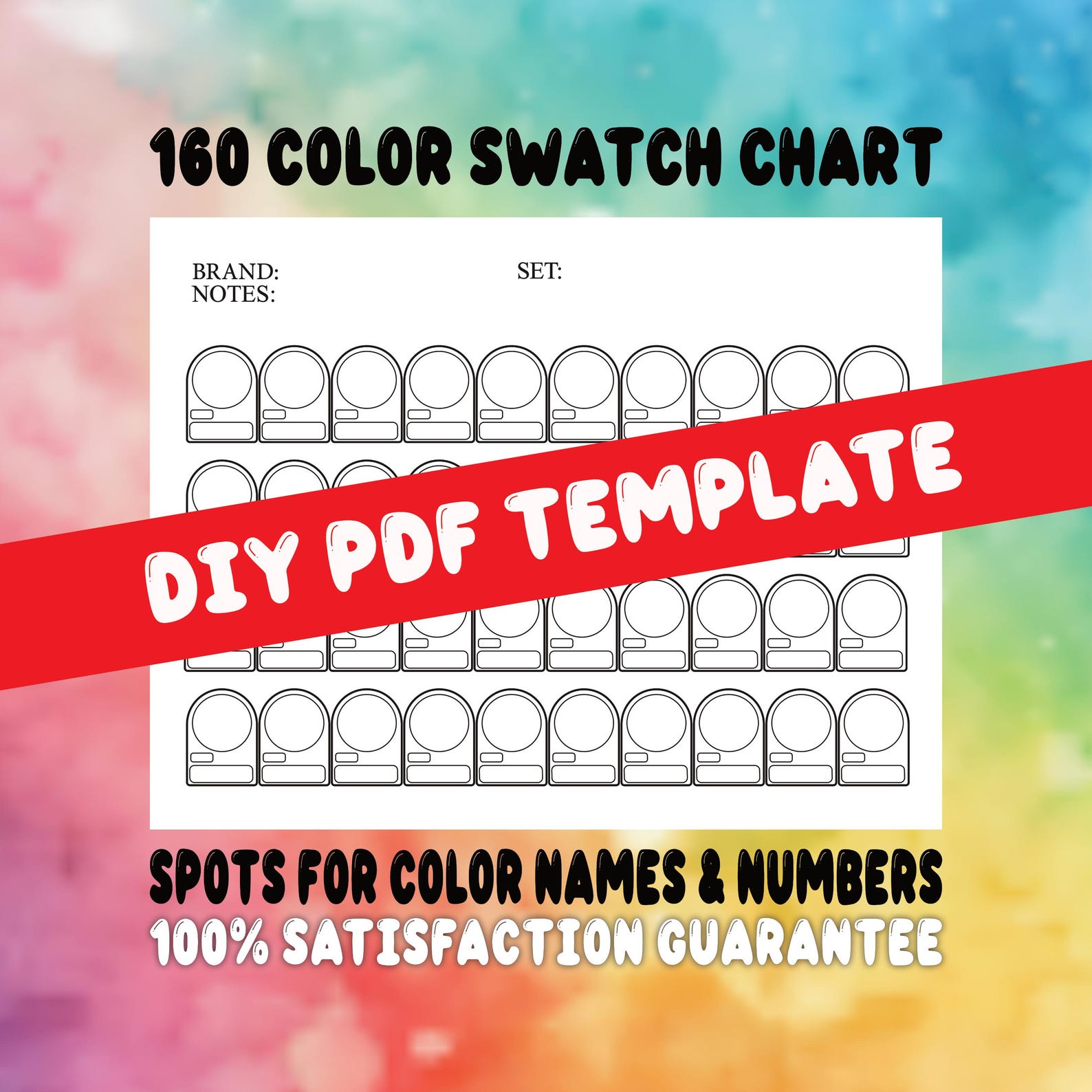 160 Color Swatch Chart- BLANK DIY- Spots for Color Names & Numbers PDF ...
