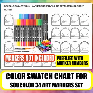 Soucolor 34 Color Swatch Chart: Brush Tip (Printable PDF)
