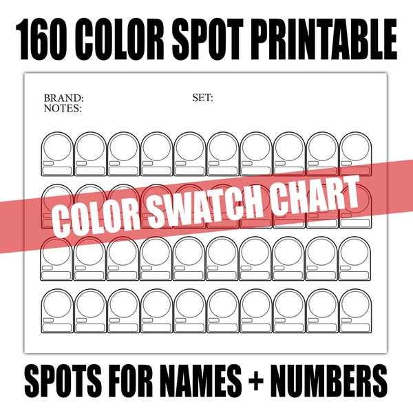 160 Color Swatch Chart Printable- Generic - DIY- Artist Reference- Colored Pencils- Alcohol Markers- Watercolor Paints- Ink- PDF