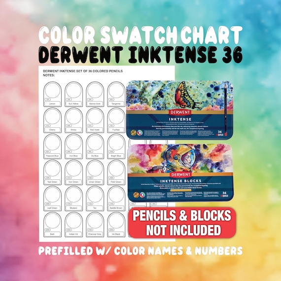 DERWENT INKTENSE 36 Color Swatch Chart for Blocks & Colored