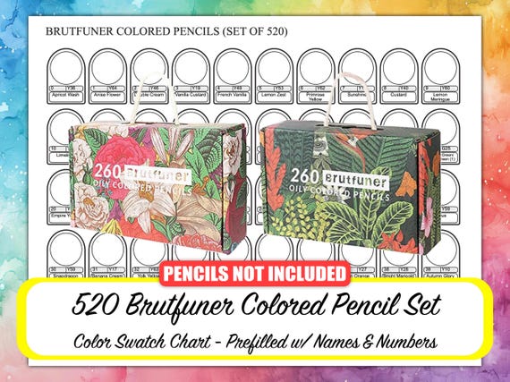 520 BRUTFUNER 油性色鉛筆 - カラー見本チャート - 名前と番号が記入