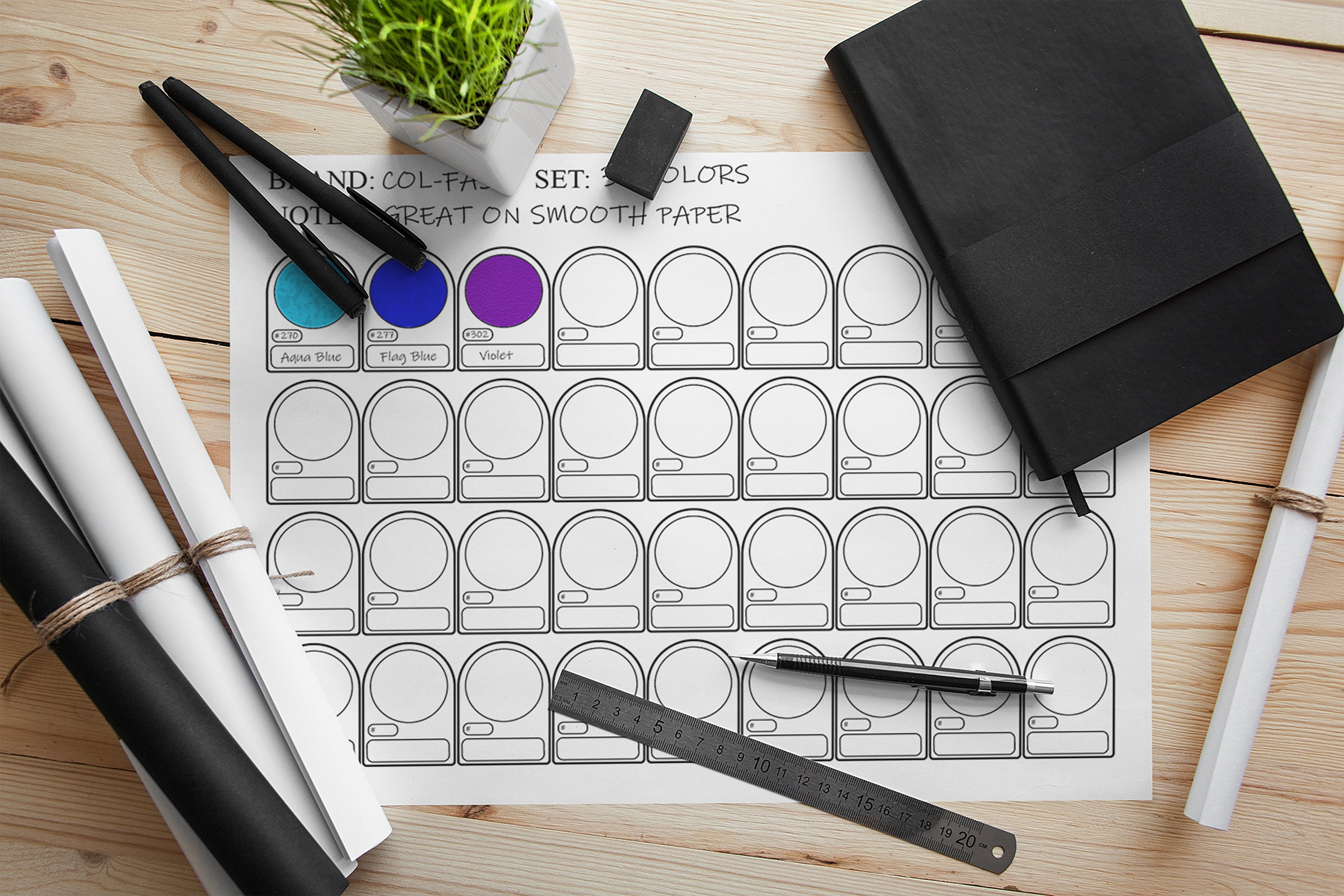 36 Color Printable Swatch Chart- Generic - DIY- Artist