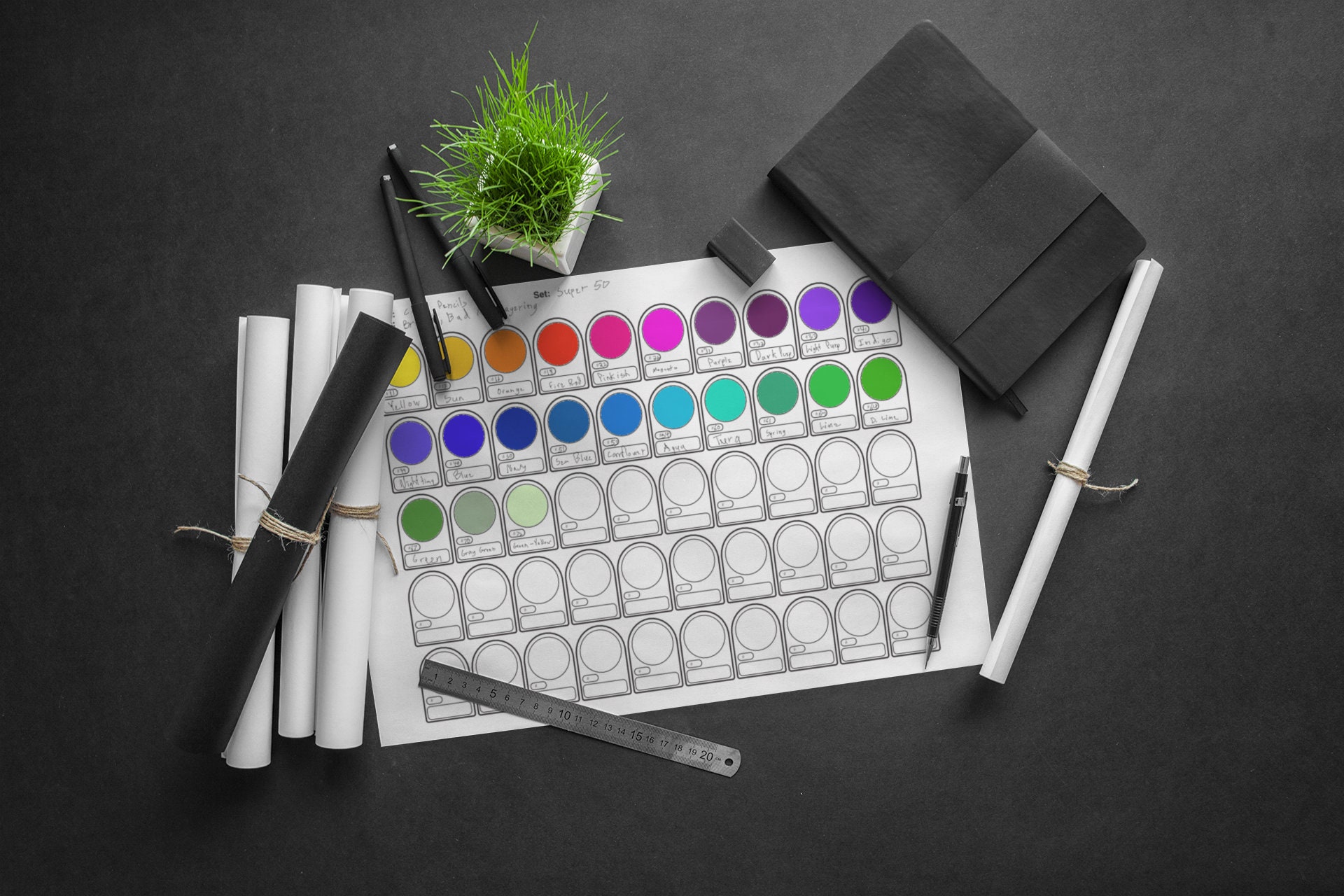 50 Color Printable Swatch Chart Generic DIY Artist Reference Resource ...