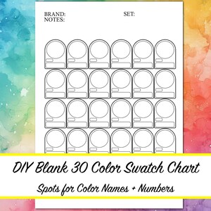 30 色のスウォッチ チャート (印刷可能) - 汎用 - DIY - アーティスト リファレンス - 色鉛筆 - アルコール マーカー - 水彩絵の具 - インク - PDF